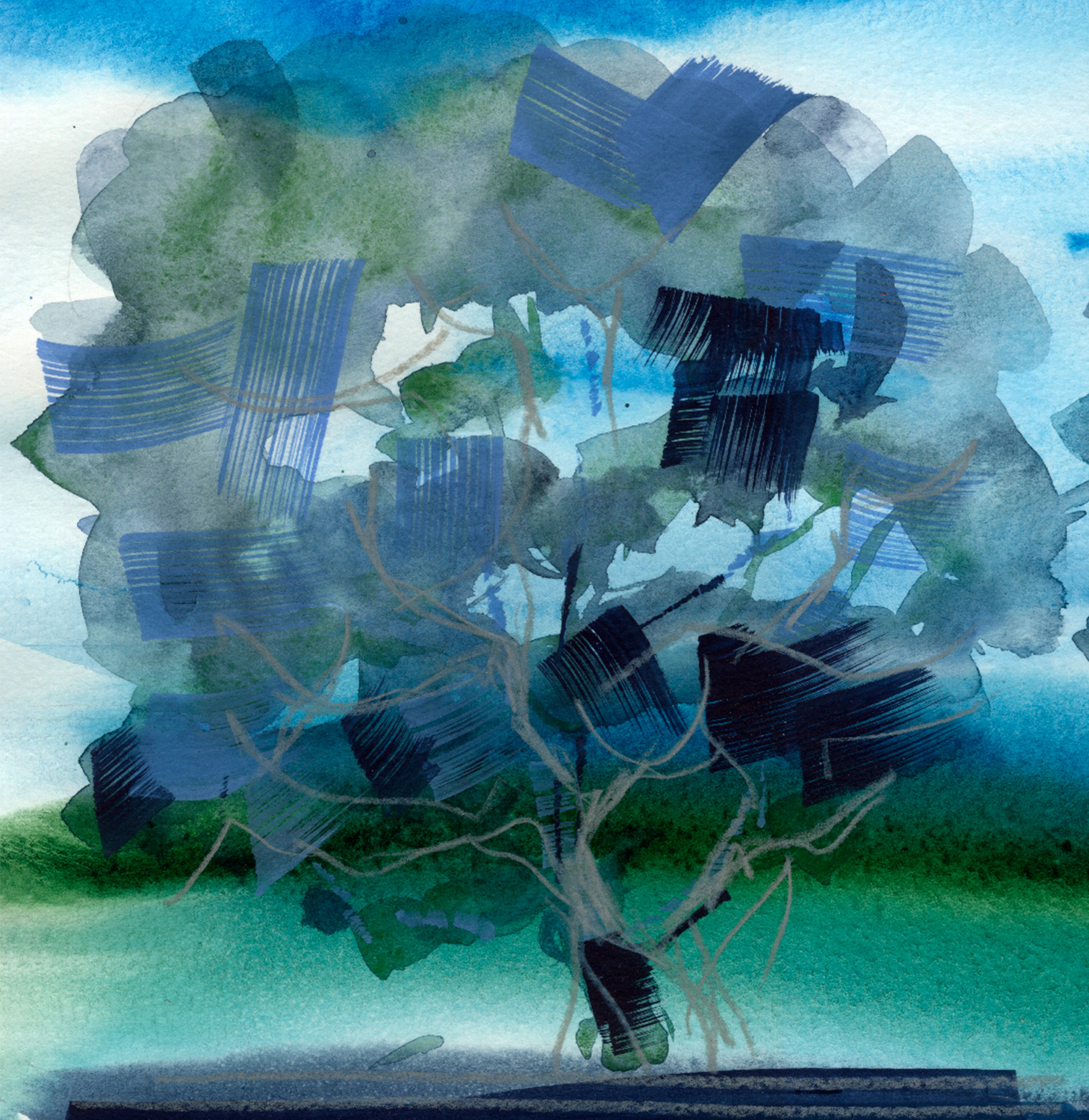 Авторские обои LUNARIA «Яблоневый сад» – синие